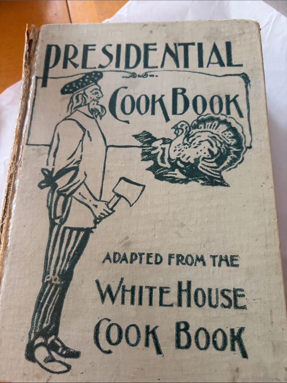 Presidential Cook Book Clothbound Cookbook in Cream with Green Print